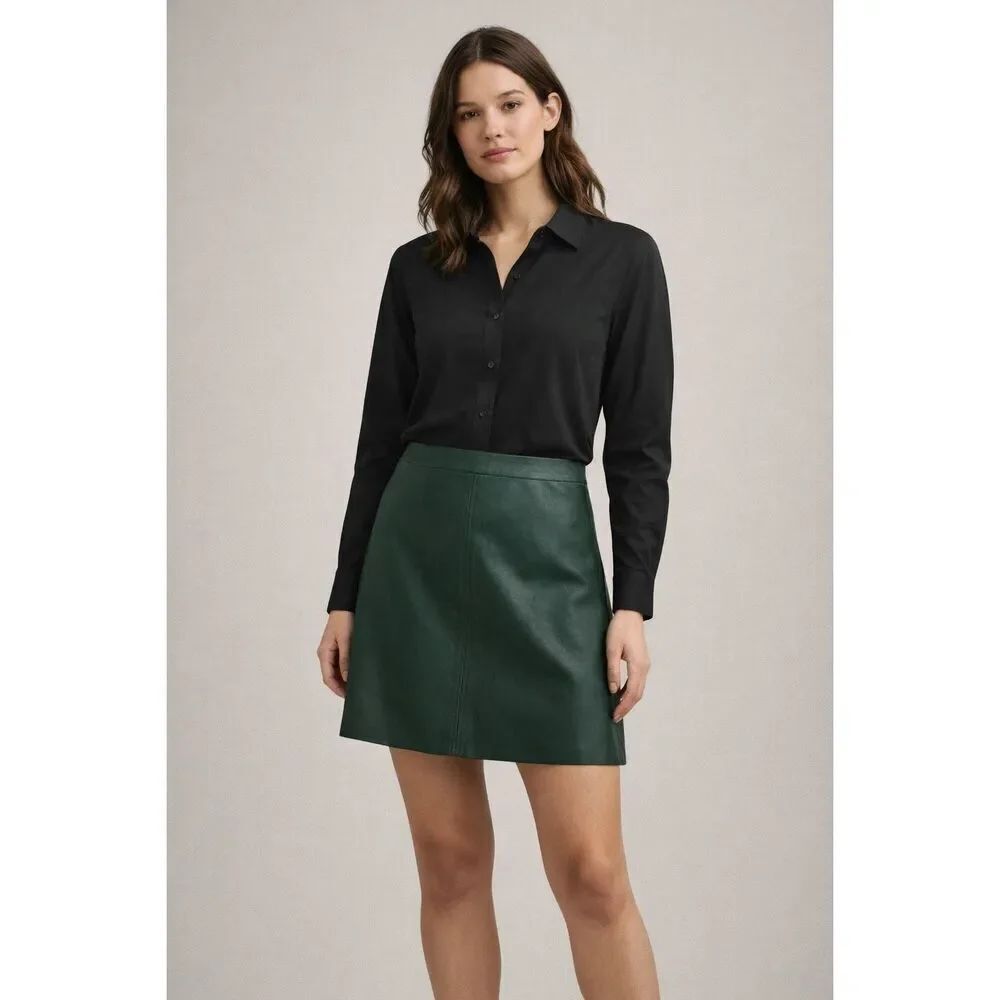 Banana Republic Green Leather A-Line Mini Skirt Womens 6